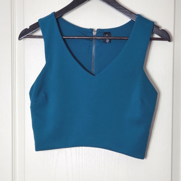 SWEET Teal Crop Top with Zipper Detail - Picture 1 of 3